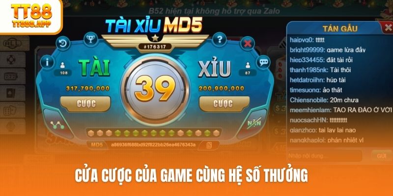 Cửa cược của game cùng hệ số thưởng
